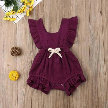 Baby Girl Ruffled Solid Color Sleeveless Backless Romper Jumpsuit Comfy Outfit Excellent Gift For Your Baby Girl