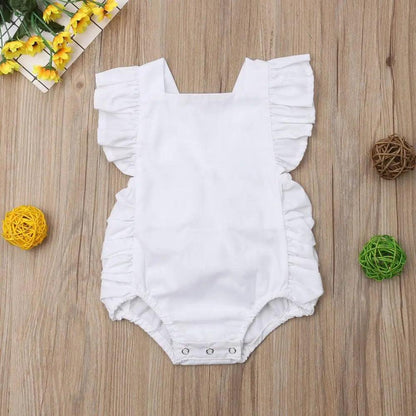 Baby Girl Ruffled Solid Color Sleeveless Backless Romper Jumpsuit Comfy Outfit Excellent Gift For Your Baby Girl