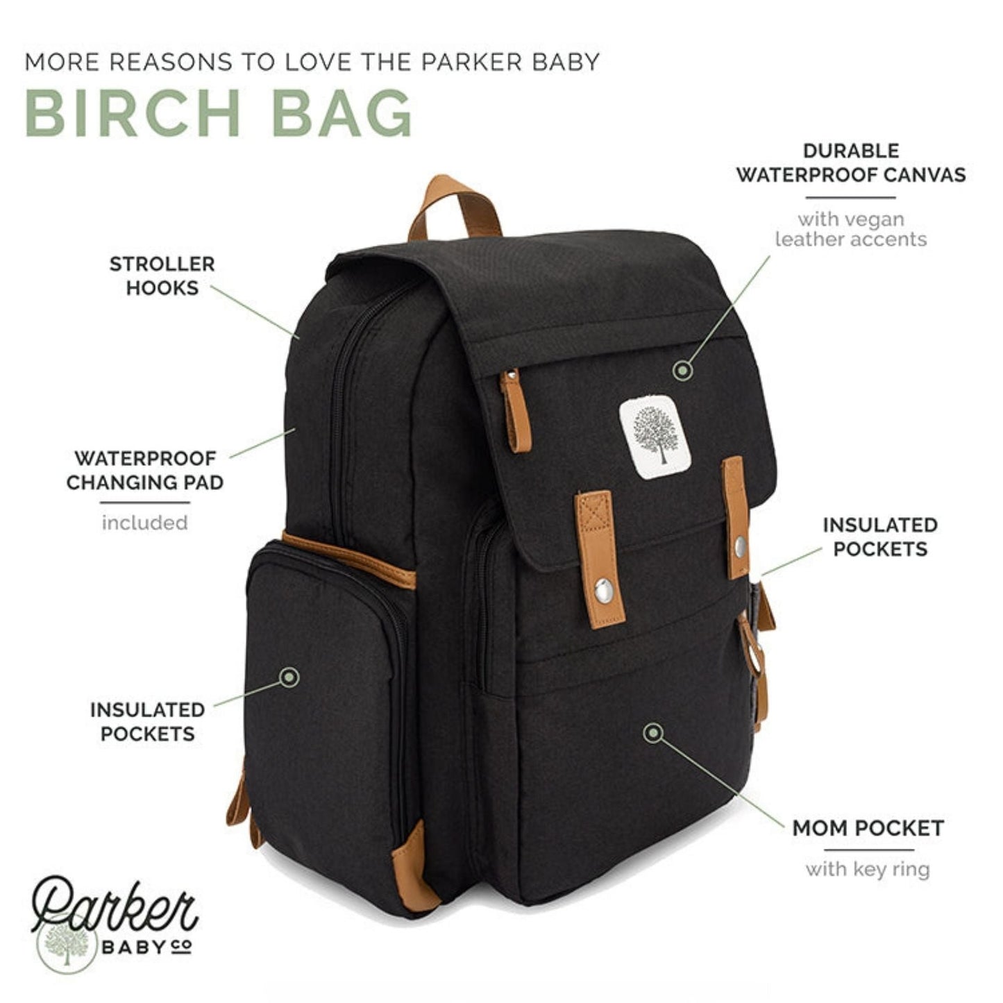 Birch Bag Diaper Backpack – 10+ Pockets, Insulated Bottle Pockets & Changing Pad Included
