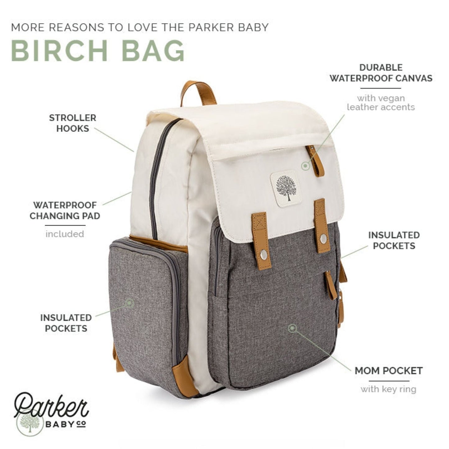 Birch Bag Diaper Backpack – 10+ Pockets, Insulated Bottle Pockets & Changing Pad Included