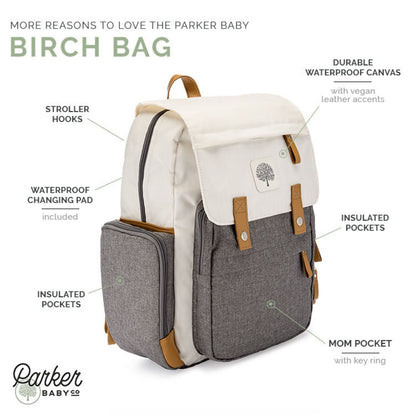Birch Bag Diaper Backpack – 10+ Pockets, Insulated Bottle Pockets & Changing Pad Included