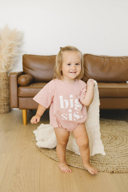Girls "Big Sis" Graphic Bubble Romper
