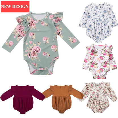 Baby Girl Floral Butterfly Sleeve Cotton Romper