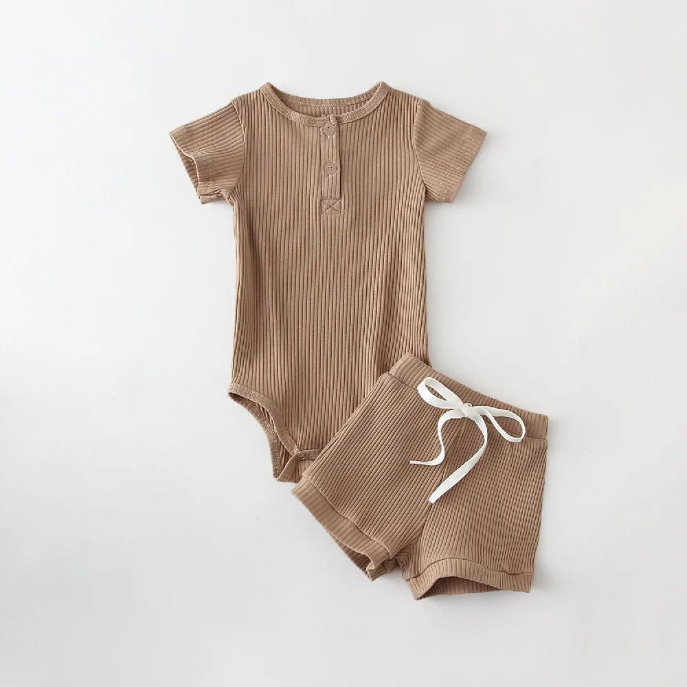 Boys Summer Short Sleeve Top & Shorts Set | Stripe & Solid Colors