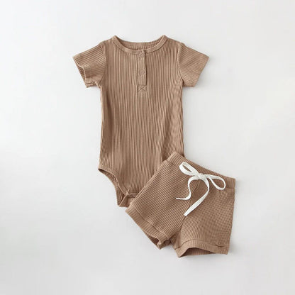 Boys Summer Short Sleeve Top & Shorts Set | Stripe & Solid Colors
