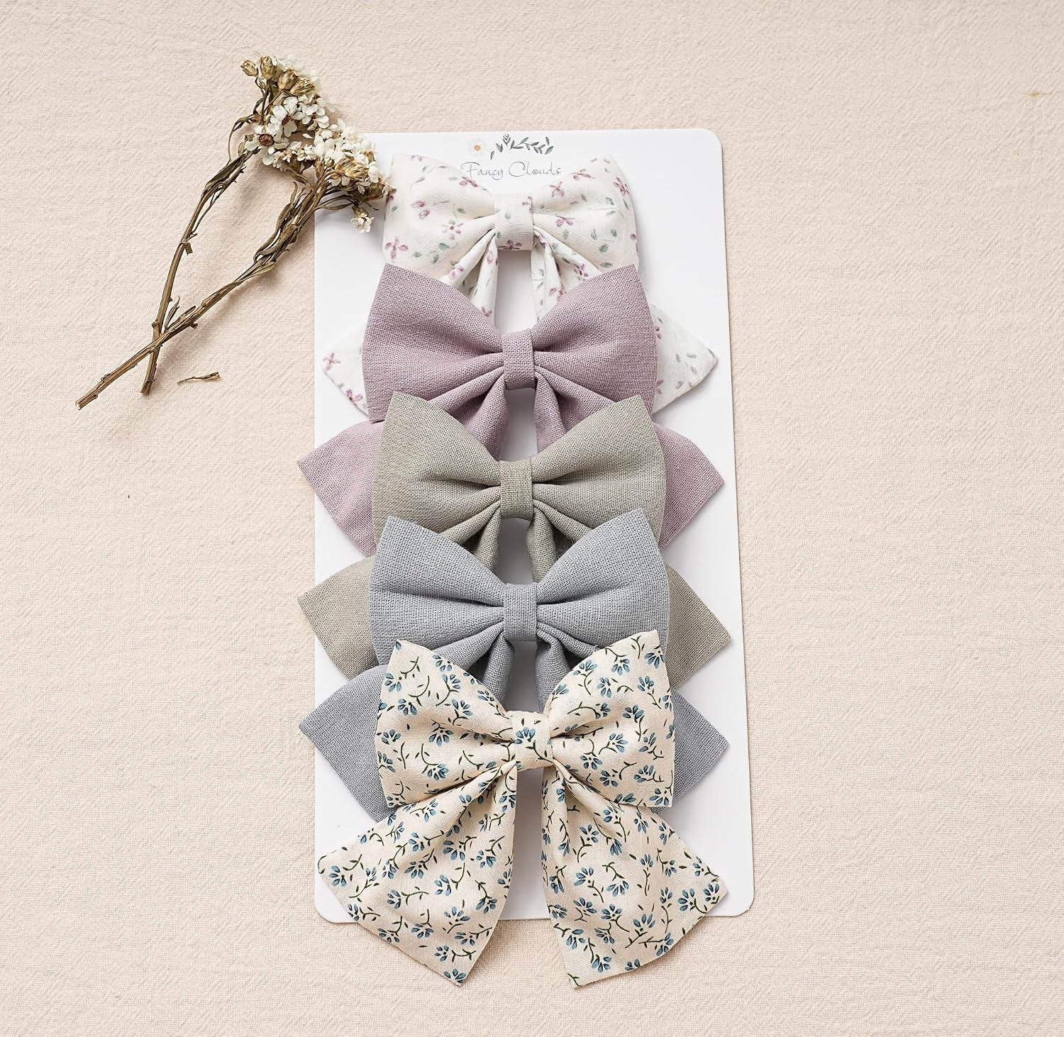 Hair Bows with Hair Clips for Girls Toddler Baby,Handmade 5" Flower Print Embroider Big Bows, Boutique Hair Accessorioes Gifts for School Kids