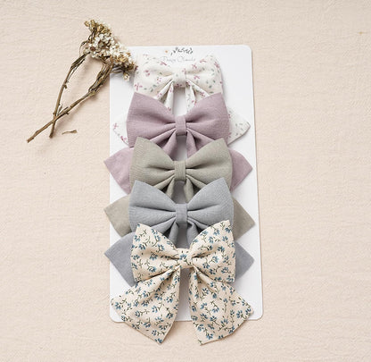 Hair Bows with Hair Clips for Girls Toddler Baby,Handmade 5" Flower Print Embroider Big Bows, Boutique Hair Accessorioes Gifts for School Kids