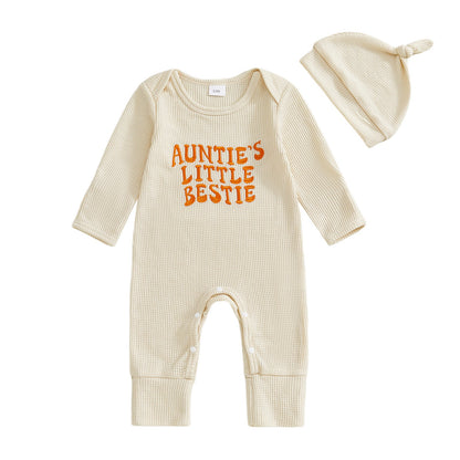 Letter-embroidered Onesie Hat Baby Two-piece Set