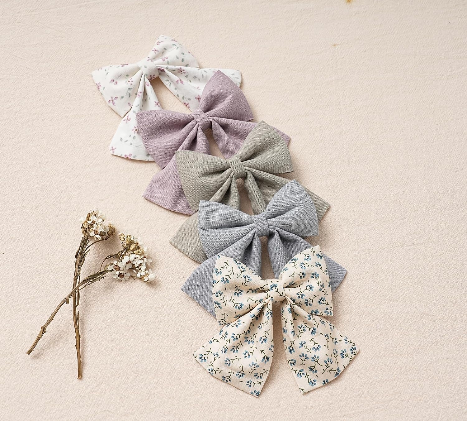 Hair Bows with Hair Clips for Girls Toddler Baby,Handmade 5" Flower Print Embroider Big Bows, Boutique Hair Accessorioes Gifts for School Kids