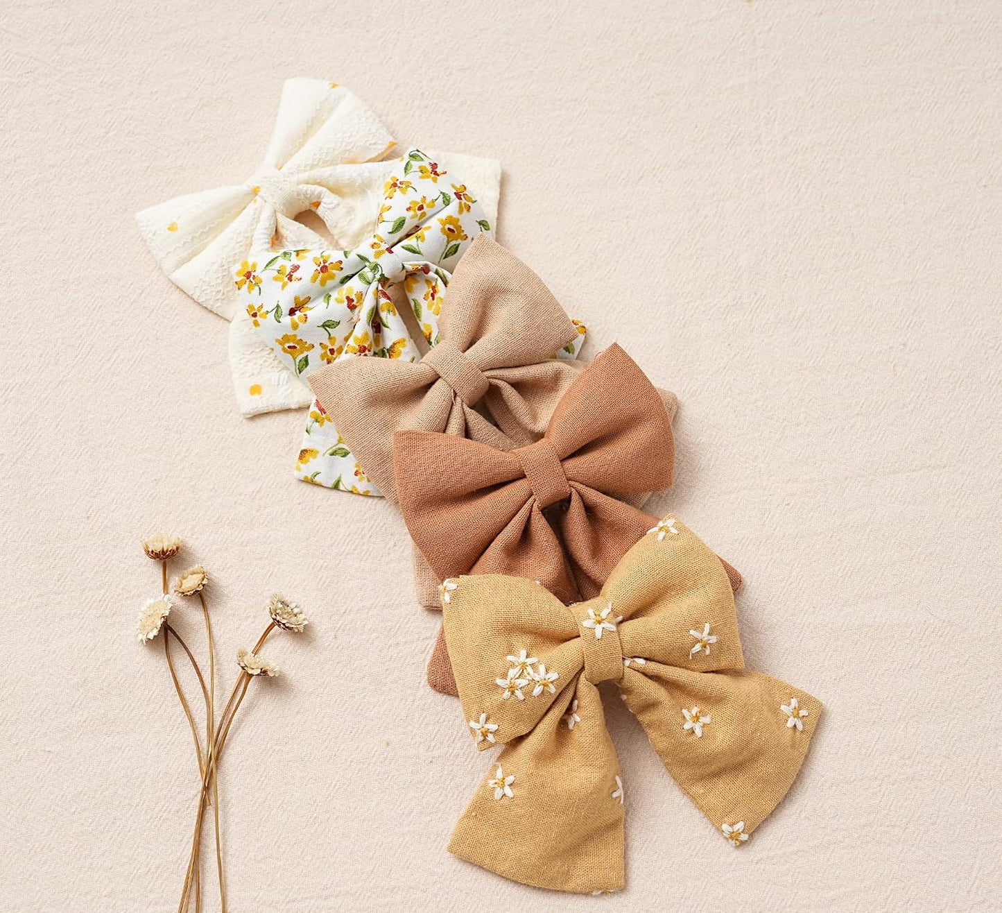 Hair Bows with Hair Clips for Girls Toddler Baby,Handmade 5" Flower Print Embroider Big Bows, Boutique Hair Accessorioes Gifts for School Kids
