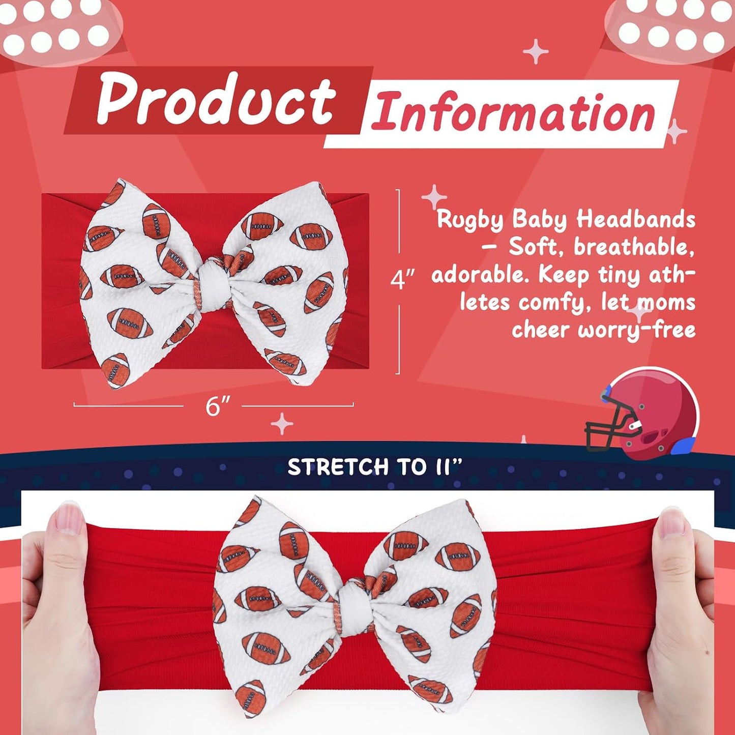 Baby Girl Football Outfit Sports Headbands for Girls Hair Bows Super Bowl Hair Accessories Newborn Toddler Headband Football Baby Clothes