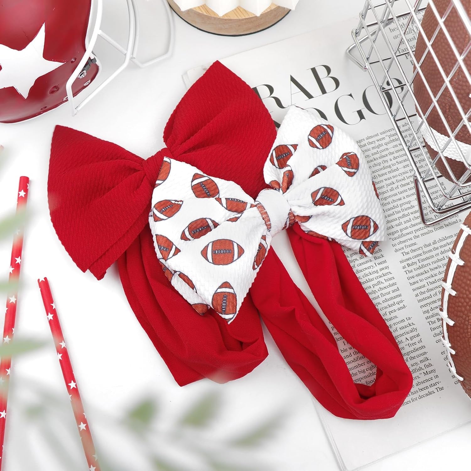 Baby Girl Football Outfit Sports Headbands for Girls Hair Bows Super Bowl Hair Accessories Newborn Toddler Headband Football Baby Clothes