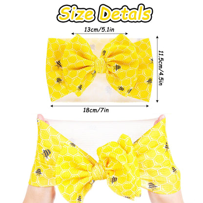 2Pcs Bee Baby Headband Yellow Hair Bows for Girls Large Spring Summer Flower Headband Toddler Girls Nylon Hair Accessories Big Bows Hairband