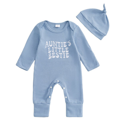 Letter-embroidered Onesie Hat Baby Two-piece Set