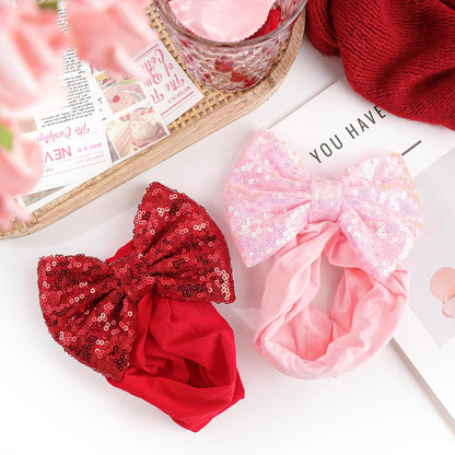 Valentines Day Pink Bows for Girls Sequins Large Bows Red Headband Toddler Glitter Hair Bow Hair Accessories Pink Headband Bows Infant