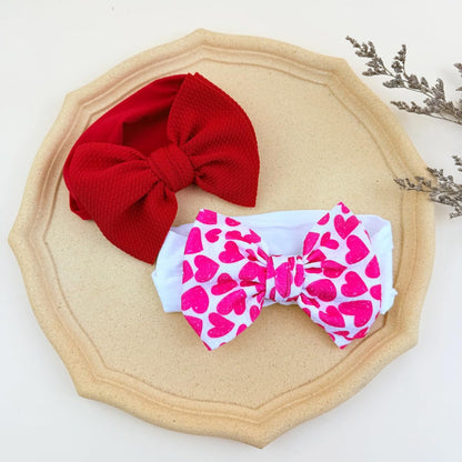 Baby Nylon Headbands Valentine'S Day Bows Stretchy Red Headbands | Stretchy Nylon Turban Headwraps,Soft Fabric,Breathable Material,Big Bows,Newborn Infant