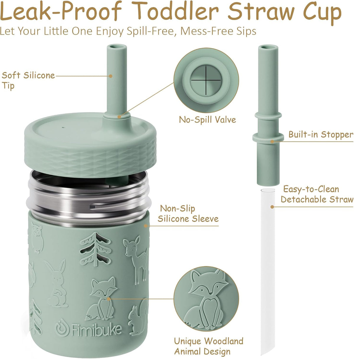 Toddler Cups Spill Proof, 8 OZ Stainless Steel Sippy Cups for Kids | Tumbler with Lid, Removable Silicone Straw & Sleeve, BPA Free Dishwasher Safe Girls Boys Water Bottle Snack Container
