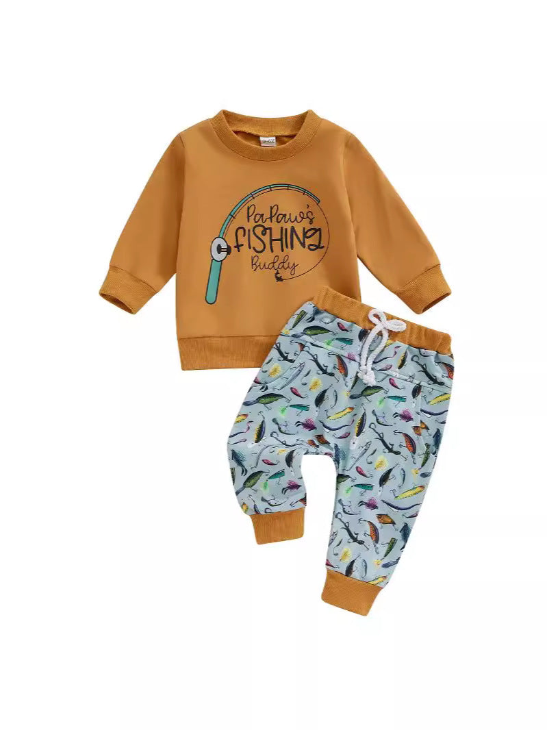 Boys Animal & Letter Print Long Sleeve Sweater & Pants Set