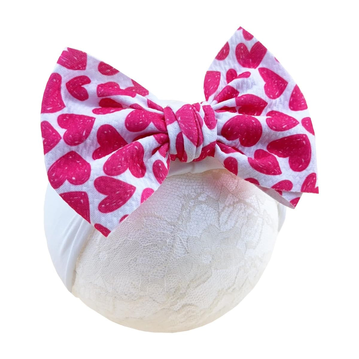Baby Nylon Headbands Valentine'S Day Bows Stretchy Red Headbands | Stretchy Nylon Turban Headwraps,Soft Fabric,Breathable Material,Big Bows,Newborn Infant