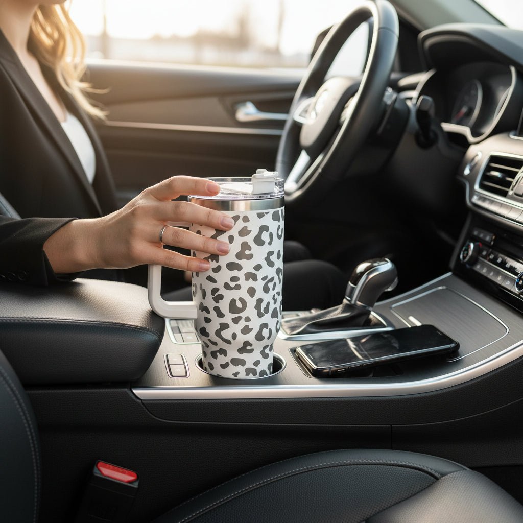 Leopard Print 40 oz Tumbler with Handle & Straw – Engraved Insulated Cup
