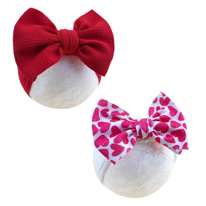 Baby Nylon Headbands Valentine'S Day Bows Stretchy Red Headbands | Stretchy Nylon Turban Headwraps,Soft Fabric,Breathable Material,Big Bows,Newborn Infant