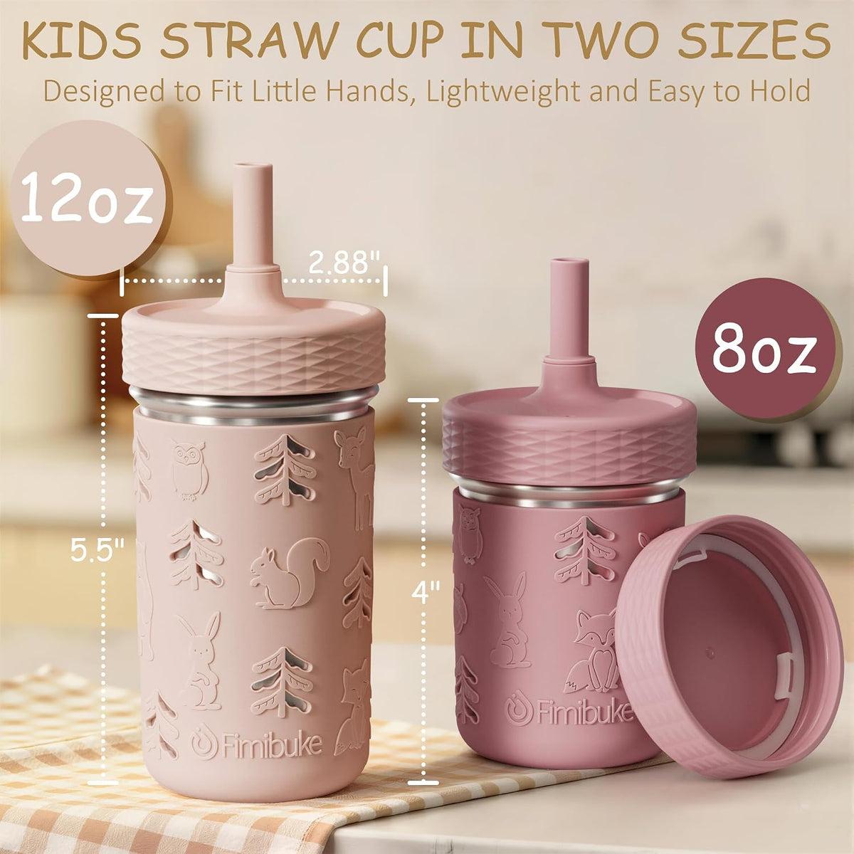 Toddler Cups Spill Proof, 8 OZ Stainless Steel Sippy Cups for Kids | Tumbler with Lid, Removable Silicone Straw & Sleeve, BPA Free Dishwasher Safe Girls Boys Water Bottle Snack Container