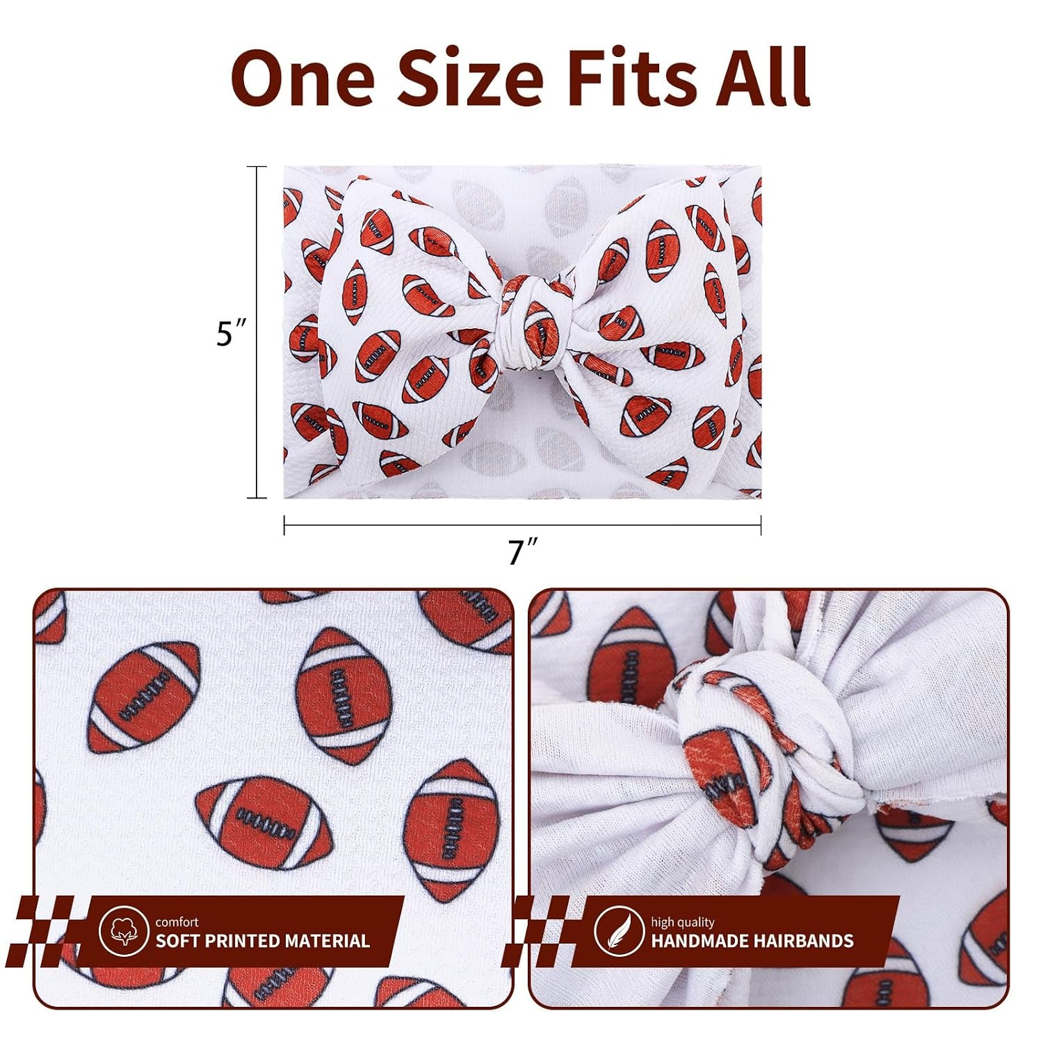 7'' Baby Girls Headbands Football Sports Bow Wide Headbands Hairbands Game Day Sports Hair Accessories Gift for Newborn Infant Toddlers Kids