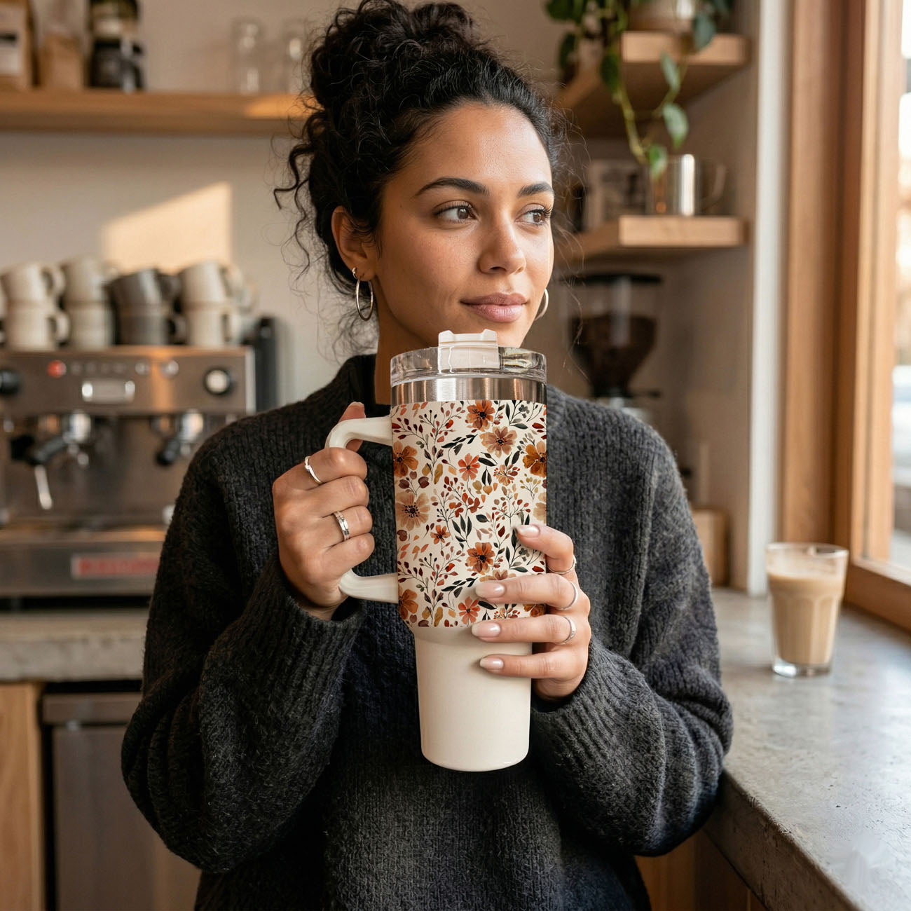 Floral Fall 40oz Tumbler | Autumn Insulated Cup with Handle by Gia Roma