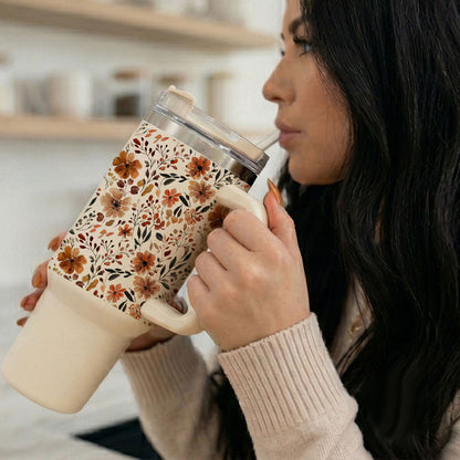 Floral Fall 40oz Tumbler | Autumn Insulated Cup with Handle by Gia Roma