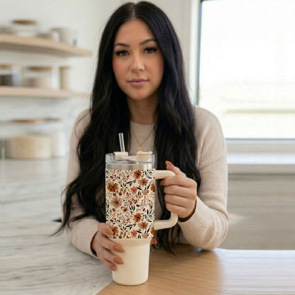Floral Fall 40oz Tumbler | Autumn Insulated Cup with Handle by Gia Roma