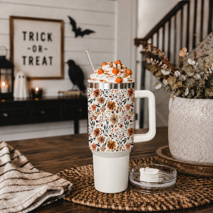 Floral Fall 40oz Tumbler | Autumn Insulated Cup with Handle by Gia Roma