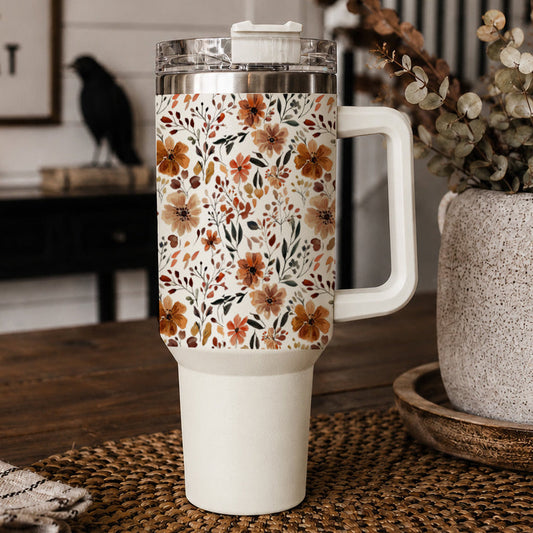 Floral Fall 40oz Tumbler | Autumn Insulated Cup with Handle by Gia Roma