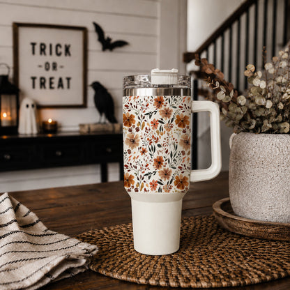 Floral Fall 40oz Tumbler | Autumn Insulated Cup with Handle by Gia Roma