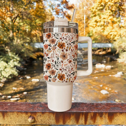 Floral Fall 40oz Tumbler | Autumn Insulated Cup with Handle by Gia Roma