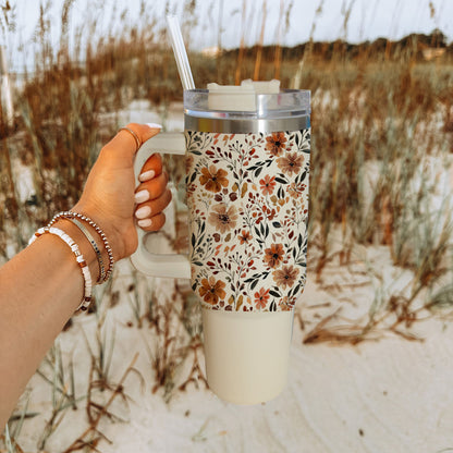 Floral Fall 40oz Tumbler | Autumn Insulated Cup with Handle by Gia Roma