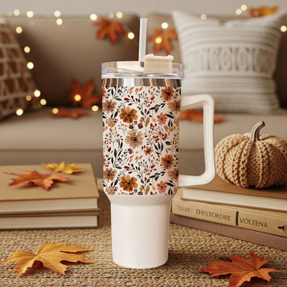 Floral Fall 40oz Tumbler | Autumn Insulated Cup with Handle by Gia Roma