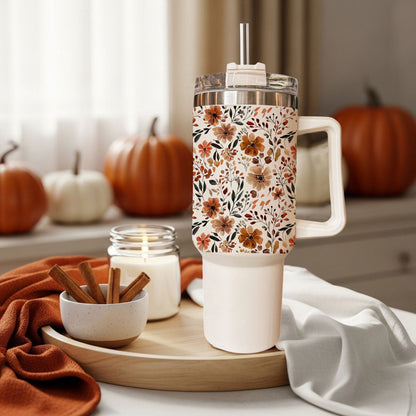 Floral Fall 40oz Tumbler | Autumn Insulated Cup with Handle by Gia Roma