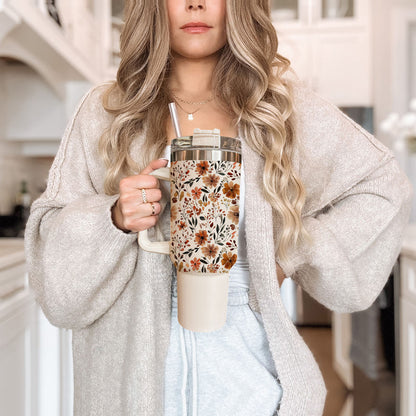 Floral Fall 40oz Tumbler | Autumn Insulated Cup with Handle by Gia Roma