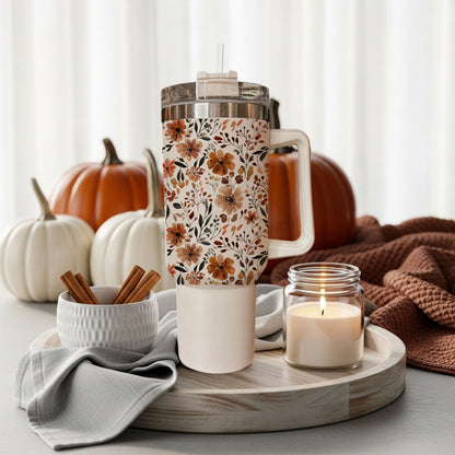 Floral Fall 40oz Tumbler | Autumn Insulated Cup with Handle by Gia Roma