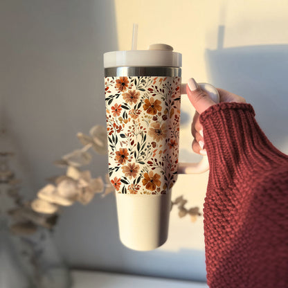 Floral Fall 40oz Tumbler | Autumn Insulated Cup with Handle by Gia Roma