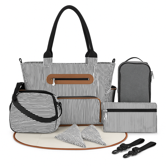 8-Piece Baby Diaper Bag Set with Bottle Bag, Purse & Changing Pad
