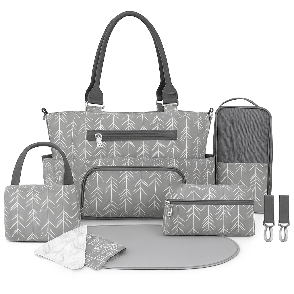 8-Piece Baby Diaper Bag Set with Bottle Bag, Purse & Changing Pad