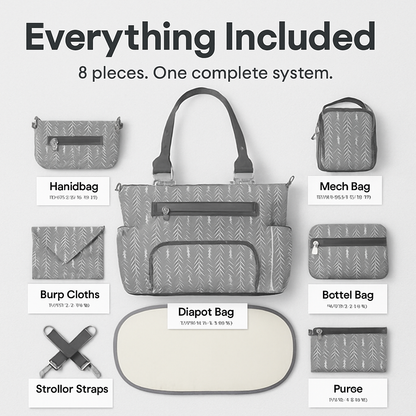 8-Piece Baby Diaper Bag Set with Bottle Bag, Purse & Changing Pad