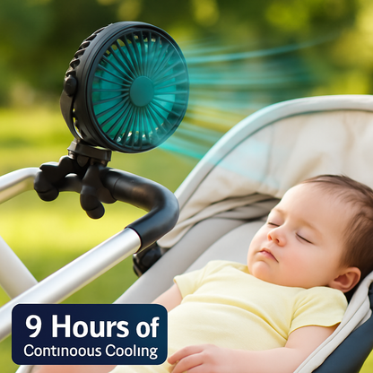 Portable Baby Stroller Fan – 9Hr Battery, 720° Flexible Clip-On, 3 Speeds