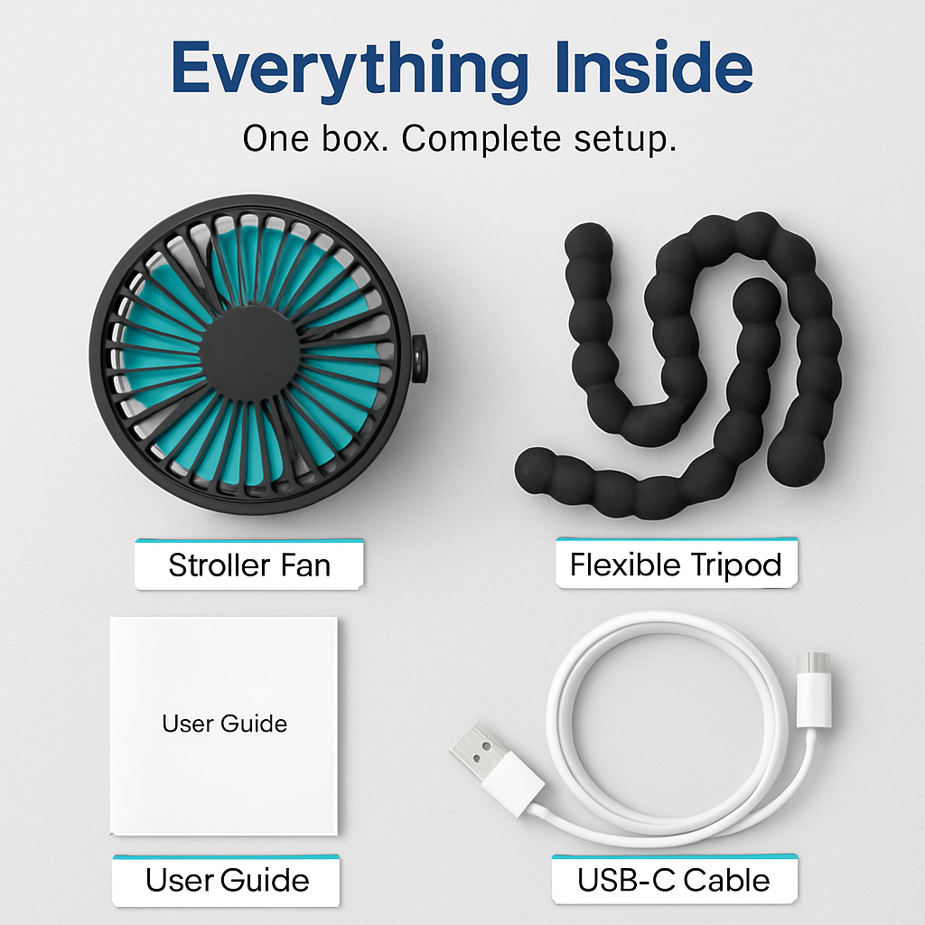 Portable Baby Stroller Fan – 9Hr Battery, 720° Flexible Clip-On, 3 Speeds