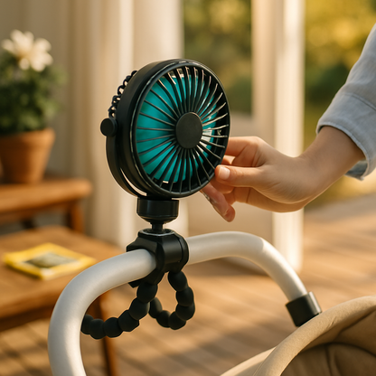 Portable Baby Stroller Fan – 9Hr Battery, 720° Flexible Clip-On, 3 Speeds
