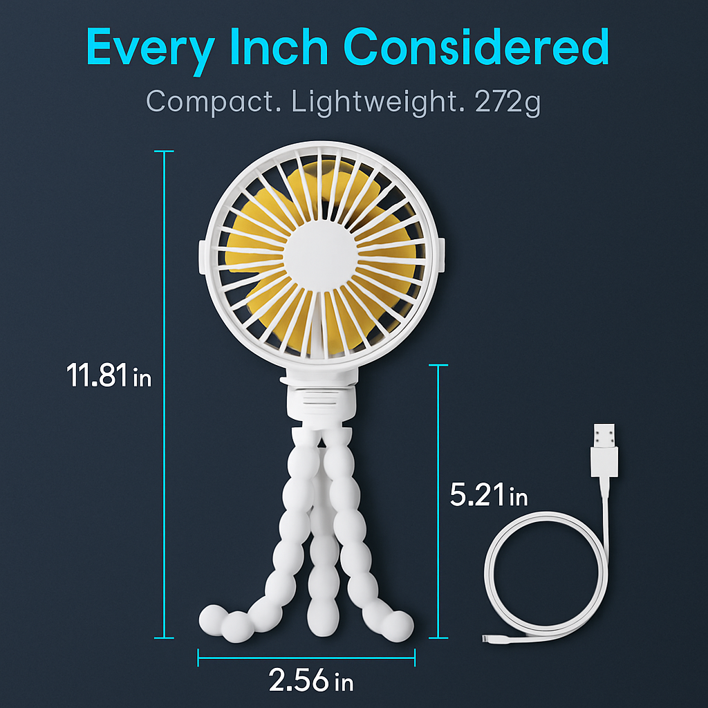 Portable Baby Stroller Fan – 9Hr Battery, 720° Flexible Clip-On, 3 Speeds