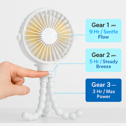 Portable Baby Stroller Fan – 9Hr Battery, 720° Flexible Clip-On, 3 Speeds