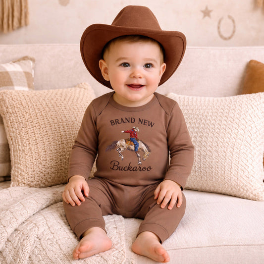 Baby Boy Western Cowboy Cotton Rib Romper | New Buckaroo