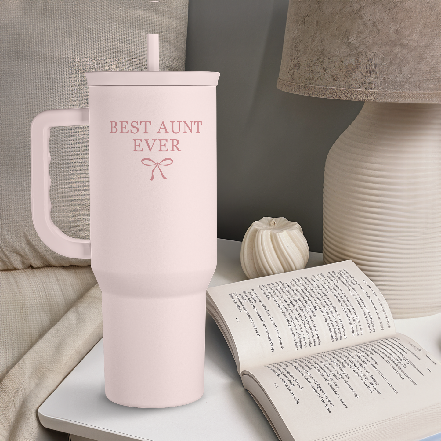 Best Aunt Ever 40 oz Pink Tumbler with Handle & Straw – Insulated Slider Lid Gift